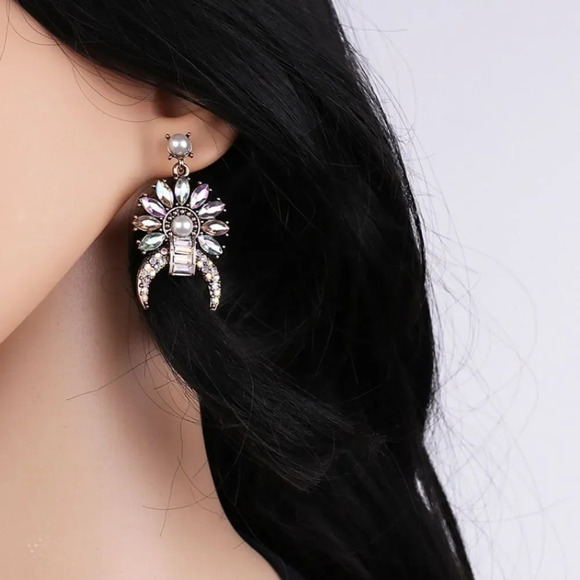 NEW! Vintage Boho Crystal Crescent Moon Drop Earrings - Picture 6 of 7